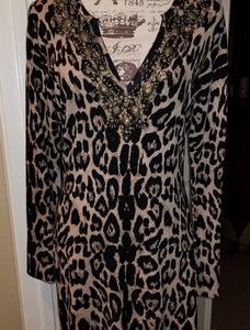 NWOT INC Black & Brown Leopard Print Long Sweater